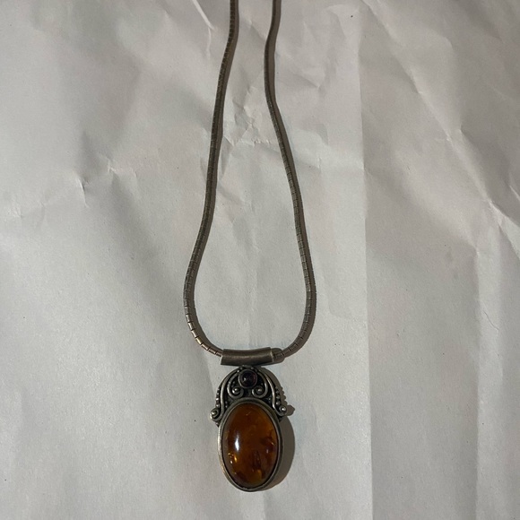 SOLD! Amber and garnet art deco sterling silver pendant - Picture 2 of 3